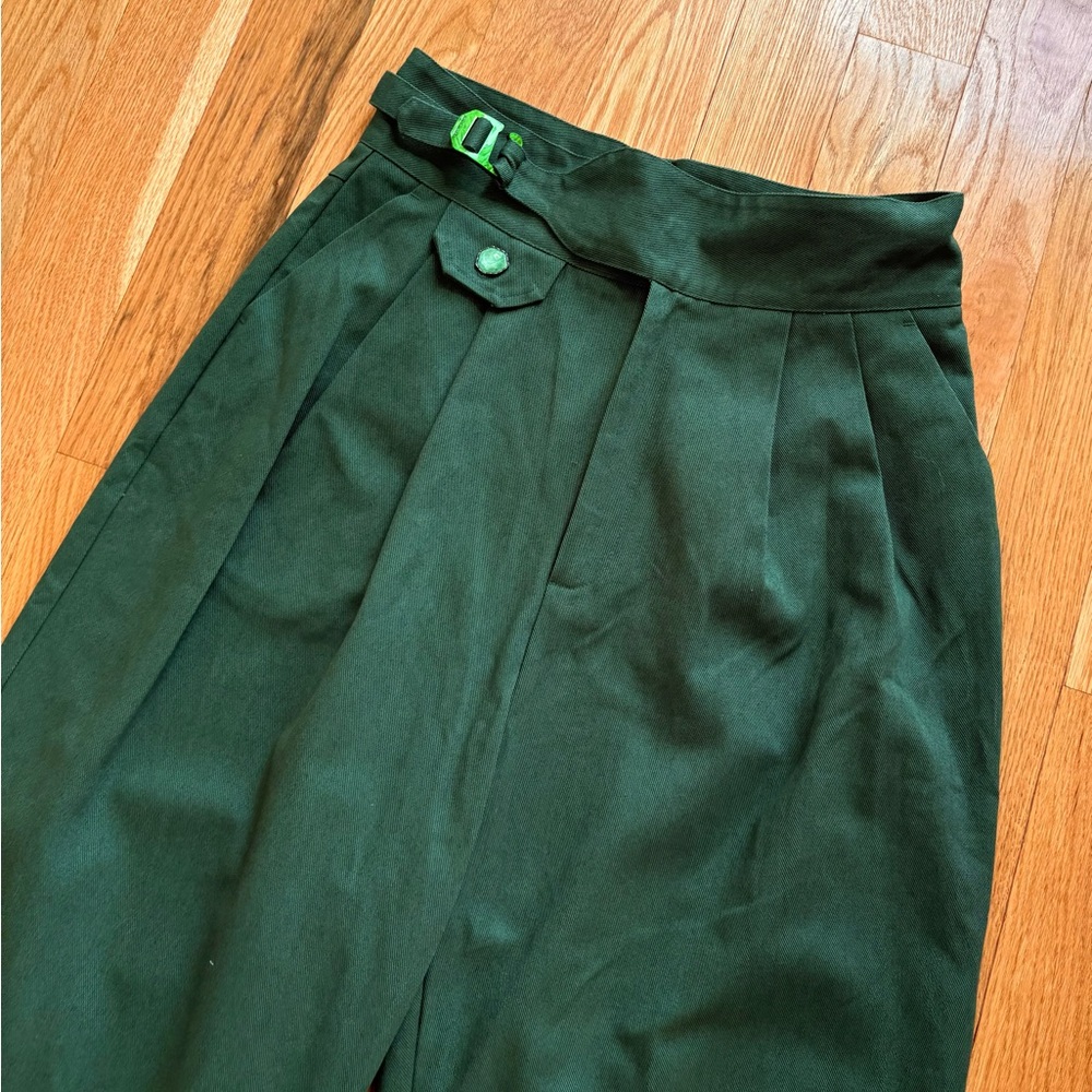 Pieces Uniques Le Pantalon Qwan Pleated Pants Gurkha Baggy Cotton Green M 34x32